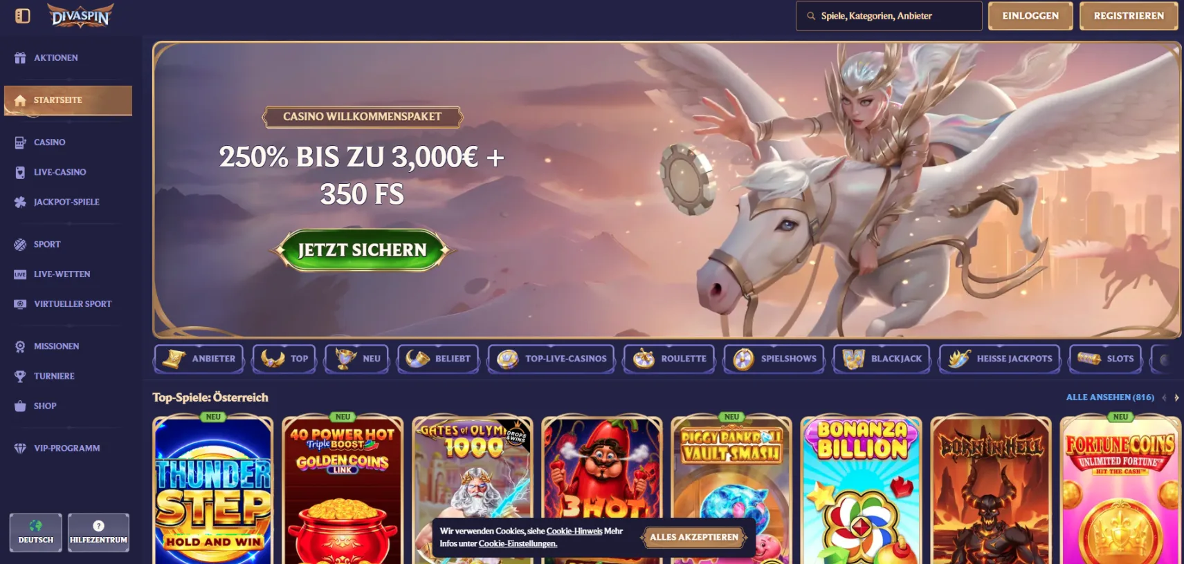 Divaspin Casino Screen